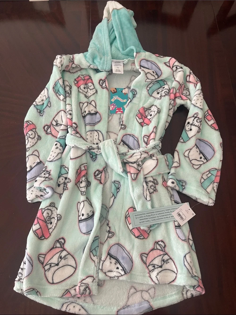 Kids Mint Animal Hooded Fleece Robe with Belt size 7/8